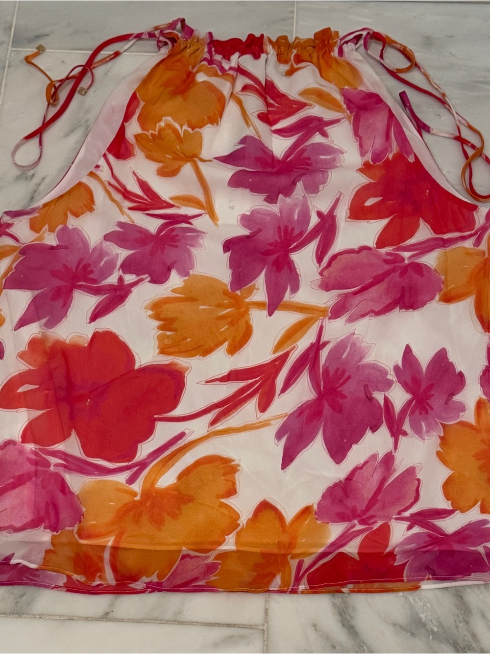 Milly Women's Silk Chiffon Floral Halter Sleeveless Lined Blouse M 24ET01